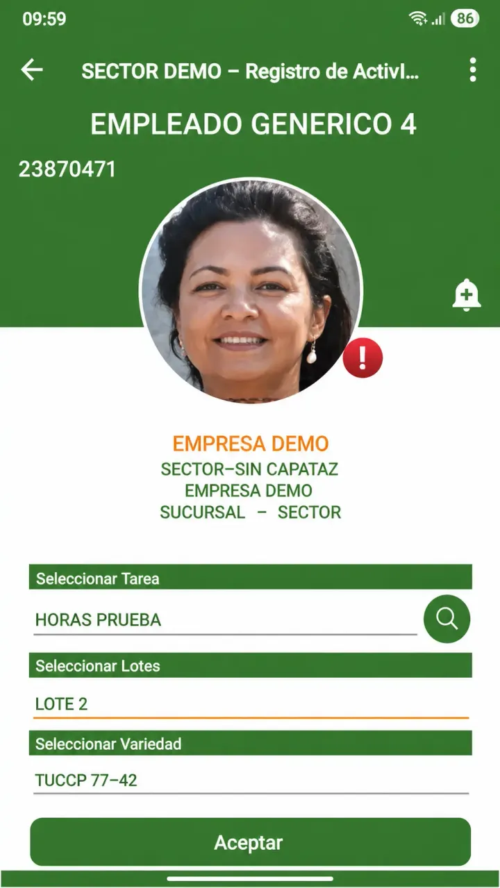Pantalla móvil de registro de asistencia de empleado