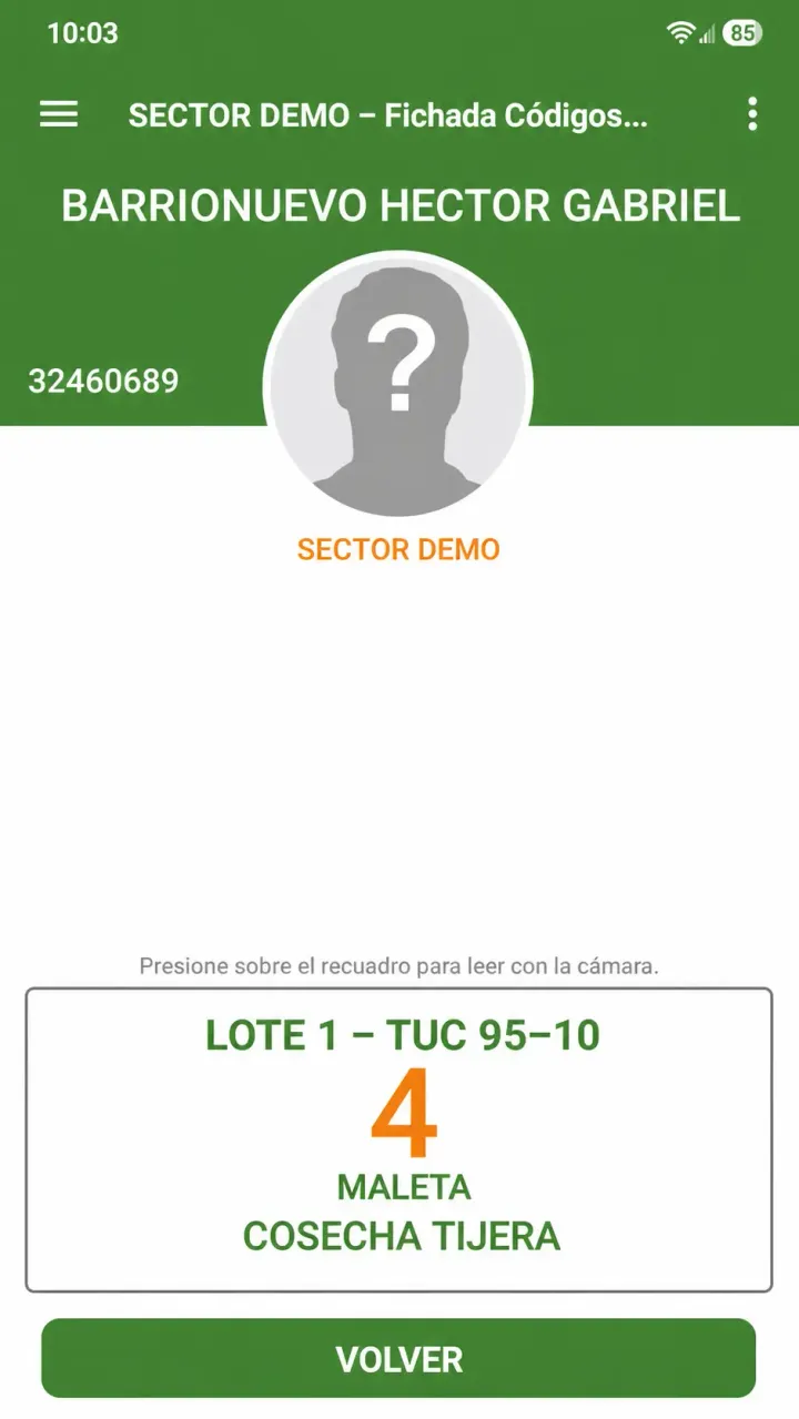 Pantalla móvil de gestión de jornada en Agromovil